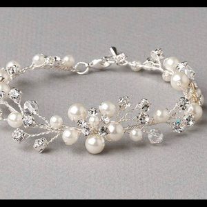 Silver, Rhinestone, and Pearl Bridal Bracelet
